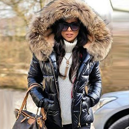 Loose Jacket Women Autumn Winter Faux Fur Hood Zipper Warm Down Coat Outdoor Parka Outerwear Short Jacket Kafinashop