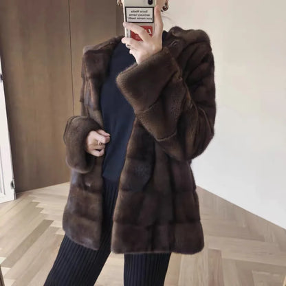 2022 New Mink Velvet Luxury natural real mink Fur Coats Women Winter Thick Loose Warm Outwear Plush Hooded Jacket Female Kafinashop