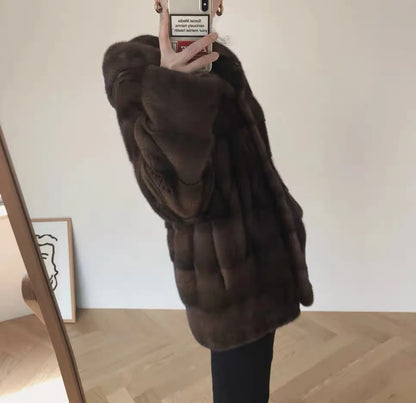 2022 New Mink Velvet Luxury natural real mink Fur Coats Women Winter Thick Loose Warm Outwear Plush Hooded Jacket Female Kafinashop