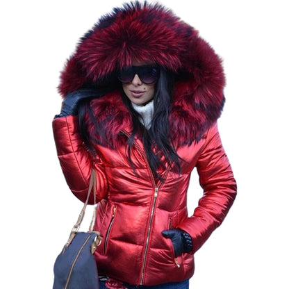 Loose Jacket Women Autumn Winter Faux Fur Hood Zipper Warm Down Coat Outdoor Parka Outerwear Short Jacket Kafinashop