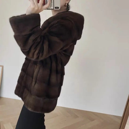 2022 New Mink Velvet Luxury natural real mink Fur Coats Women Winter Thick Loose Warm Outwear Plush Hooded Jacket Female Kafinashop