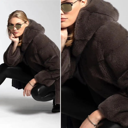 2022 New Mink Velvet Luxury natural real mink Fur Coats Women Winter Thick Loose Warm Outwear Plush Hooded Jacket Female Kafinashop