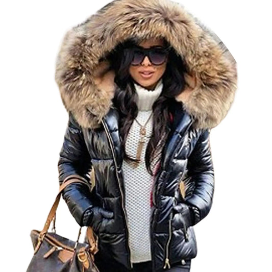 Loose Jacket Women Autumn Winter Faux Fur Hood Zipper Warm Down Coat Outdoor Parka Outerwear Short Jacket Kafinashop