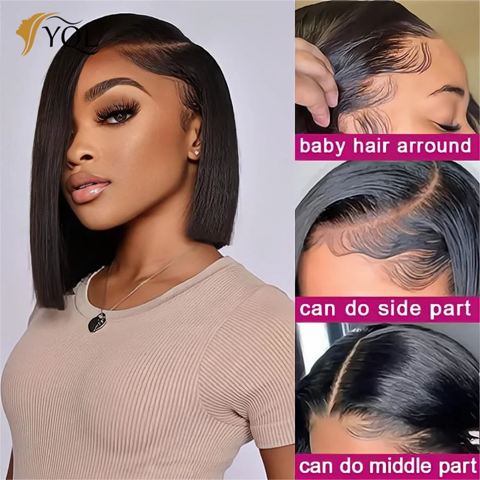 Short Straight Glueless Bob Hair Wig Human Hair Wigs For Women Human Hair Lace Frontal Wigs 13x4 Transparent Lace Frontal Wig Kafinashop