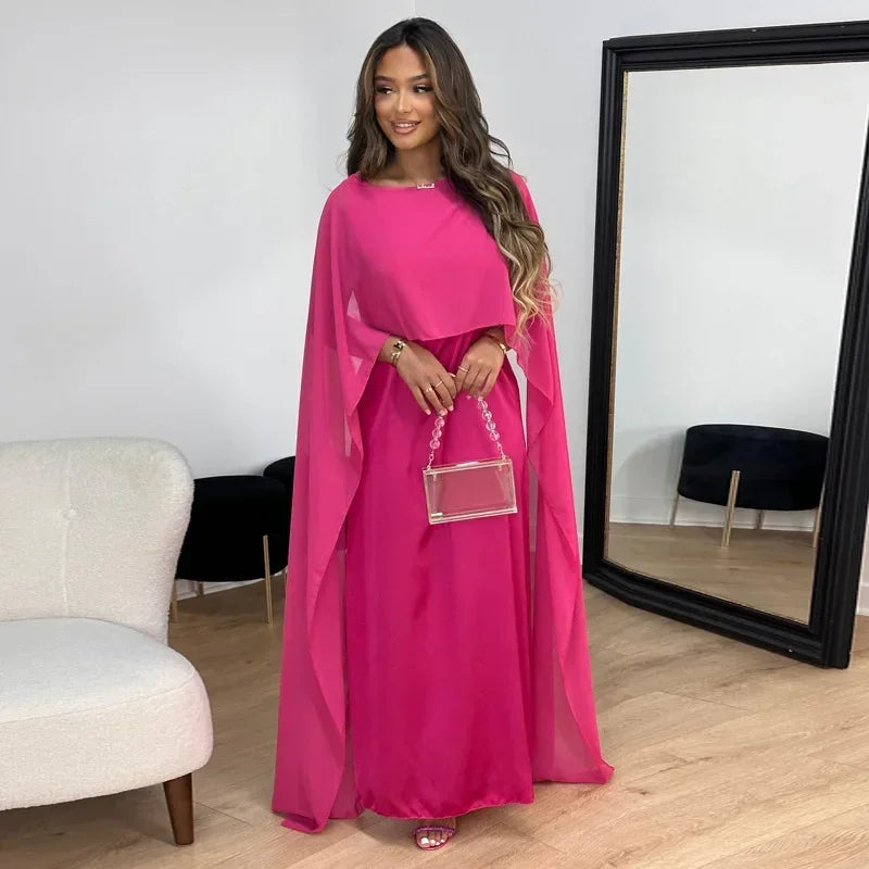 Autumn Fashion Muslim Women Dress Elegant Solid Chiffon Cloak Satin Dress Dubai Abaya Women Kafinashop