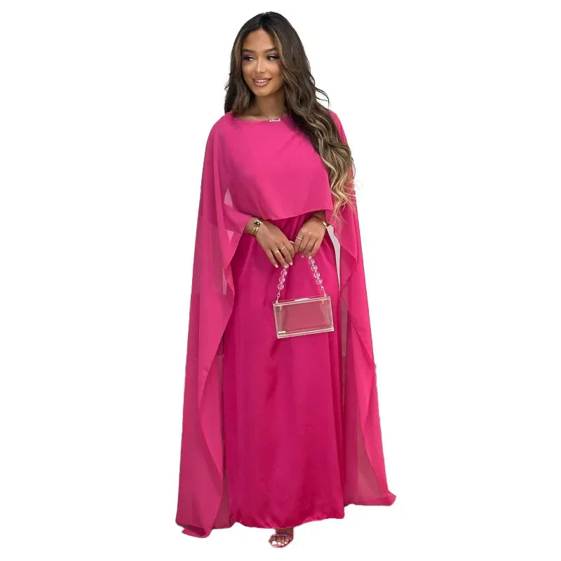 Autumn Fashion Muslim Women Dress Elegant Solid Chiffon Cloak Satin Dress Dubai Abaya Women Kafinashop