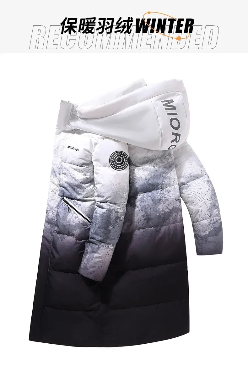 2025 New Couple's White Duck Down Jacket Men's And Women's Medium Length Over The Knee Winter Hooded Zipper Warm And Thick Coat Kafinashop