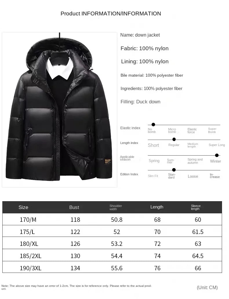 YEAE down jacket black gold gray duck down men's jacket detachable hood casual short jacket thick winter couple clothing Kafinashop