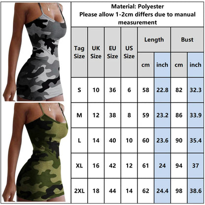 Italy Strap Sexy Dress Camouflage Print Mini Dress Short Summer Sleeveless Women Clothing Summer Dress Bodycon Casual Dress Kafinashop