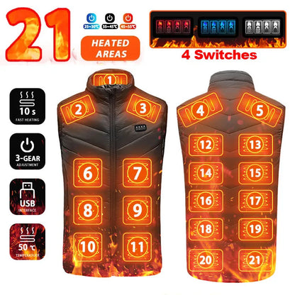 Super Sale 21 HEATING ZONES Heated Vest Men Women Heated Jacket Winter Warm Usb Self Heating Thermal Vest Heating Down Jacket Kafinashop