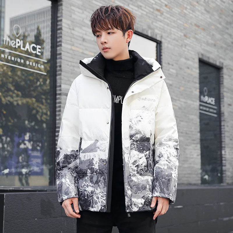 Winter New Fashion Men Gradient Color Casual Down Jackets Hooded Duck Down Coats Quality Male Outdoor Windproof Jackets Size 3XL Kafinashop