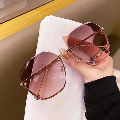 Round Sunglasses Women Brand Designer Gradient Fashion Sun Glasses Female Rimless Metal  Oculos De Sol luxury designer Kafinashop