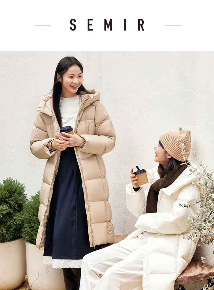 Semir Down Jacket Women Long Warm 2023 Winter New Loose Waterproof Hooded Jacket Kafinashop