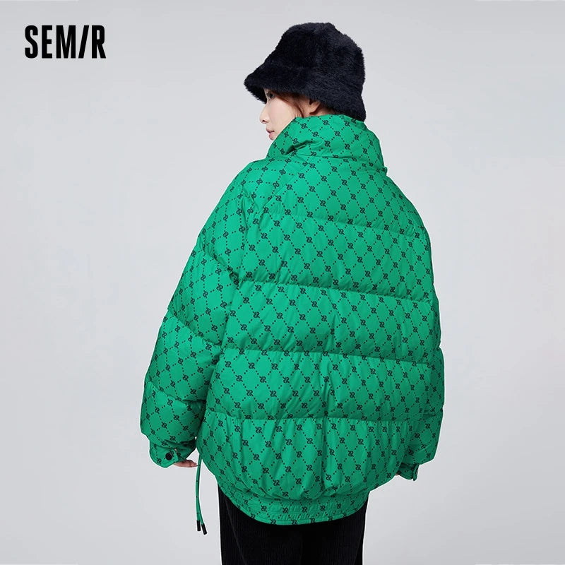 Semir Down Jacket Women with Presbyopia All Over Print Oversize Stand Collar Fashionable Winter Raglan Sleeves Warm Trendy Cool Kafinashop