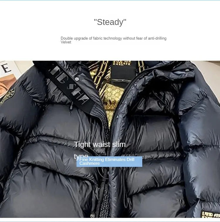 Winter Warm Women's Jackets Women's Down Jacket Waisted Hooded Warm Design 2024 New High-end Black Gold Glossy Down Jacket Kafinashop