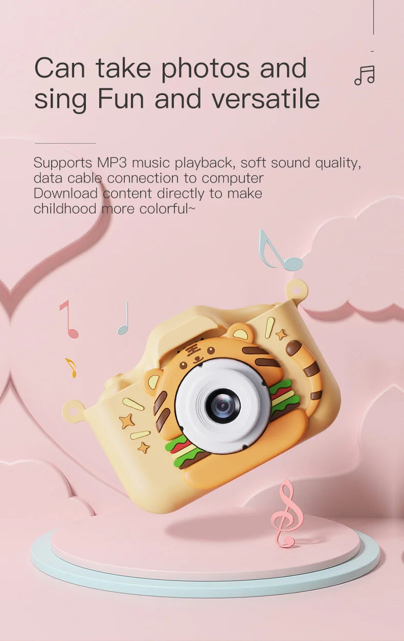 New Digital Toy Kid Camera Cute Tiger Baby Camera Toy 4000W 2.0 IPS Screen Childrens Dual Camera with 32GB Card Birthday Gift Kafinashop