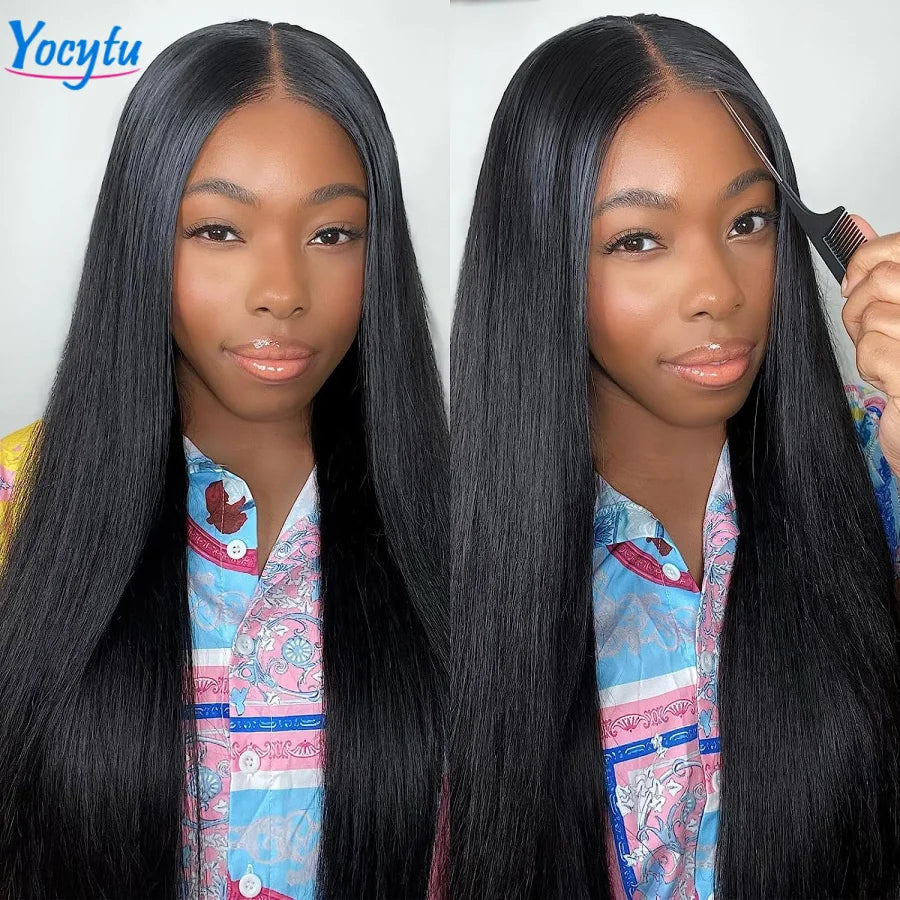 YOCYTU 26 28 Inch Glueless Wig Human Hair Ready To Wear Straight Human Hair Lace Front Wig Wear And Go Glueless Human Hair Wigs Kafinashop