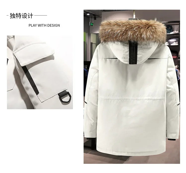 Men's Ultimate Winter Parka -30°C Warmth, 90% White Duck Down, Thickened Mid-Length Coat with Large Real Fur Collar, Overcoat Kafinashop