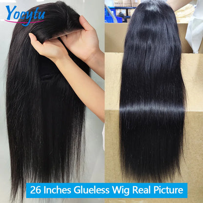 YOCYTU 26 28 Inch Glueless Wig Human Hair Ready To Wear Straight Human Hair Lace Front Wig Wear And Go Glueless Human Hair Wigs Kafinashop