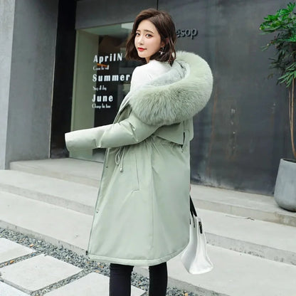 Winter Jacket 2023 New Women Parka Clothes Long Coat Wool Liner Hooded Jacket Fur Collar Thick Warm Snow Wear Padded Parka 6XL Kafinashop