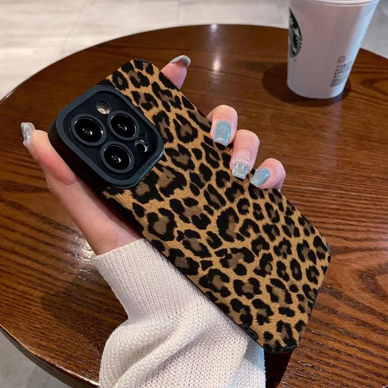 Fashion Brown Leopard Silicone Leather Case For iPhone 14 16 15 Pro Max 11 12 13 Mini SE 7 8 Plus X XR XS Soft Shockproof Cover Kafinashop