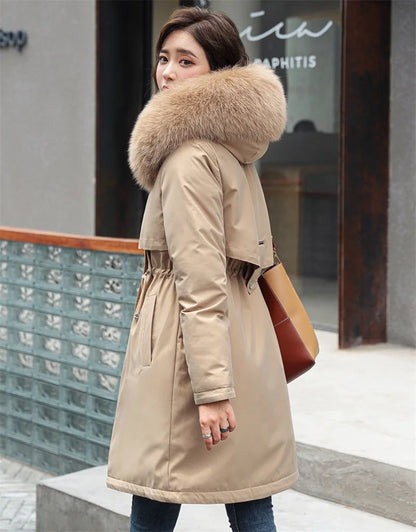 Winter Jacket 2023 New Women Parka Clothes Long Coat Wool Liner Hooded Jacket Fur Collar Thick Warm Snow Wear Padded Parka 6XL Kafinashop