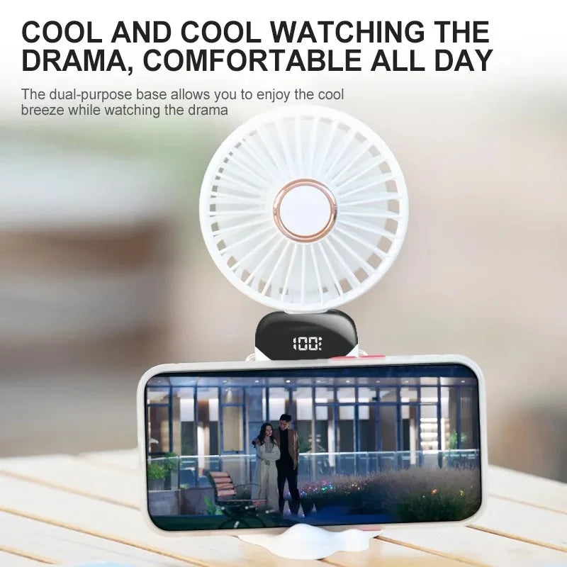 1800mAh Handheld Mini Fan Foldable Portable Neck Hanging Fans 5 Speed USB Rechargeable Fan with Phone Stand and Display Screen Ma boutique