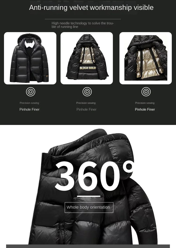 YEAE down jacket black gold gray duck down men's jacket detachable hood casual short jacket thick winter couple clothing Kafinashop