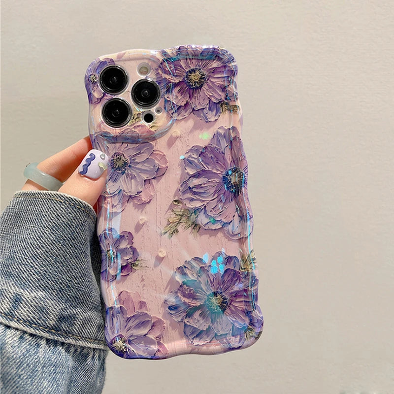 Laser Blue Light Flowers Phone Case For iPhone 14 Pro Max 11 12 13 Pro Max 14Pro 13Pro Luxury Shockproof TPU Soft Silicone Cover Kafinashop