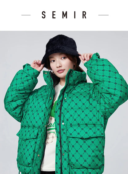 Semir Down Jacket Women with Presbyopia All Over Print Oversize Stand Collar Fashionable Winter Raglan Sleeves Warm Trendy Cool Kafinashop