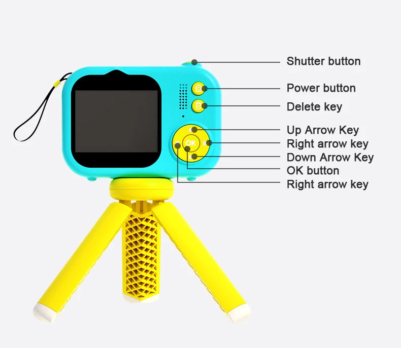 Cute Kids Digital camera cartoon with Tripod Micro Toy lanyard Children Selfie Portable Toddler Video Holiday Gifts girl boy Kafinashop