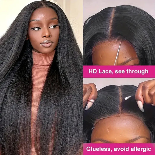 Kinky Straight Human Hair Wigs 4x4 Glueless Wig Human Hair Wear And Go Lace Wig Human Hair Wig Lace Closure Wig Brazilian Hair Kafinashop