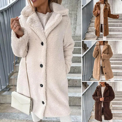 Popular  Women Teddy Jacket Super Soft Coldproof Single-breasted Trench Coat Plush Autumn Winter Women Outwear for Travel Kafinashop