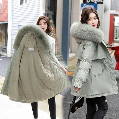 Women Parka Fashion Long Coat Wool Liner Hooded Parkas 2023 New Winter Jacket Slim with Fur Collar Warm Snow Wear Padded Clothes Kafinashop