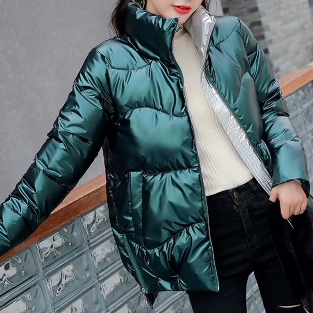 Glossy Winter Down Cotton Padded Jacket For Women Thick Bright Black Short Shiny Jacket Yellow Red Cotton Parkas Outwear Kafinashop