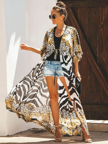 Bikini Cover Up Chiffon Beach Kimono Women Leopard Printed Long Cape for Swimsuit Tunic Summer Beach Wear Factory Supply Ma boutique