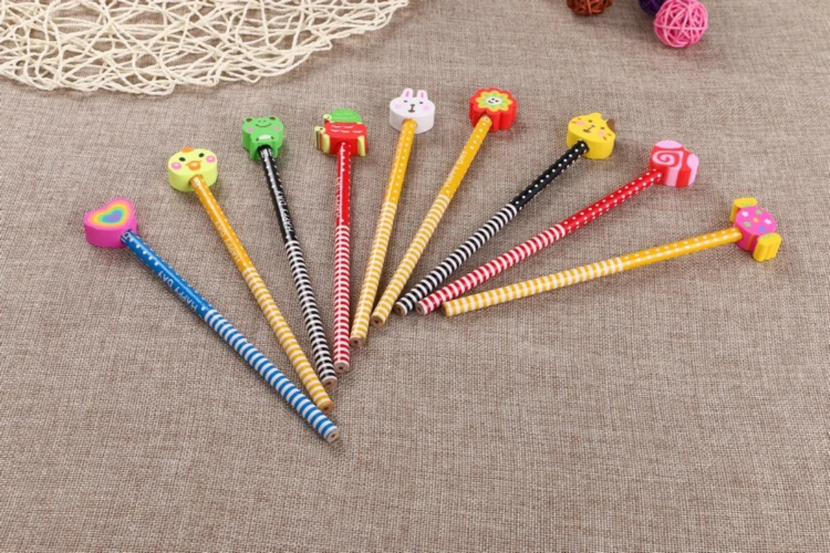 12 Pcs Wholesale Cute Cartoon Pencil with Rubber Kindergarten Prize Gift Brush Creative Stationery Student Sketch Drawing Pencil Ma boutique