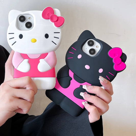 For iPhone 15 14 Plus 13 Pro Max 12 Mini 11 X XS Max XR 7 8 SE Color Bowknot Hello Kitty Cartoon Silicon Back Soft Phone Case Kafinashop