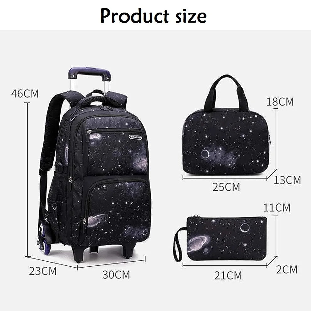 Kids School Bag With Wheels Rolling Backpack for Boy Wheeled School Bag 6 Wheels Trolley Bookbag Carry on Luggage with Lunch Bag Ma boutique