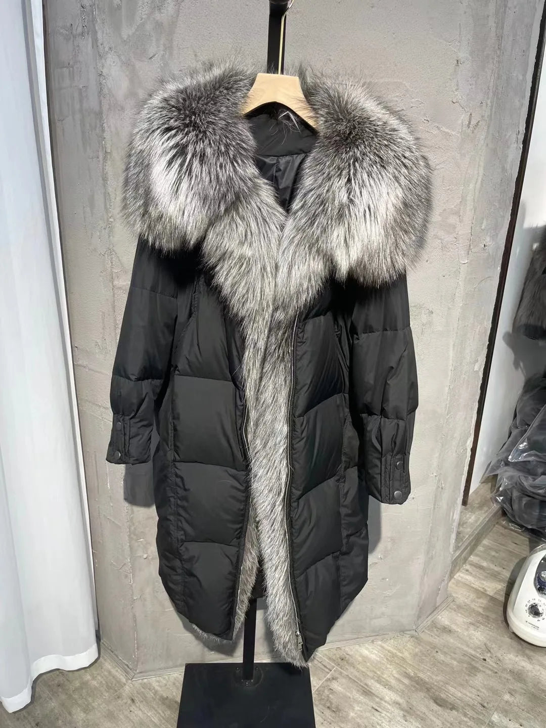 2024 New Winter Women Warm Coat 90% Goose Down Jacket Long Real Fox Fur Collar Thick Luxury Outerwear Female Coat Streetwear Kafinashop