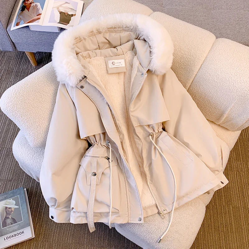 2023 New Fashion Women Winter Jacket Fake Fur Collar Oversized Long Coat Hooded Warm Lining Female Puffer Jacket Parkas Mujer Kafinashop