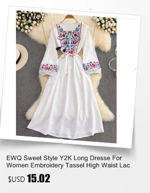 EWQ Sweet Style Y2K Women Nice Foreve Dress Embroidery O-neck Bandage Long-sleeve White Dresses Womens Spring Summer 2023 New Kafinashop