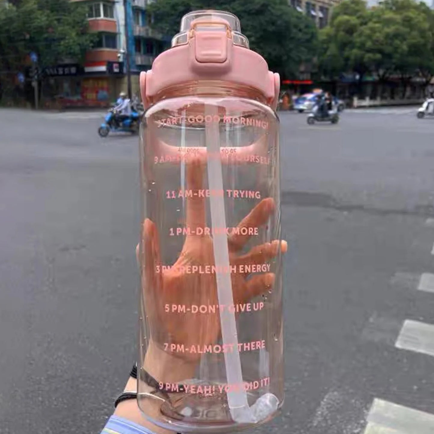 2L Large Capacity Water Bottles Portable Sports Water Bottle With Straw Fitness Bike Cup Summer With Time Marker Kafinashop