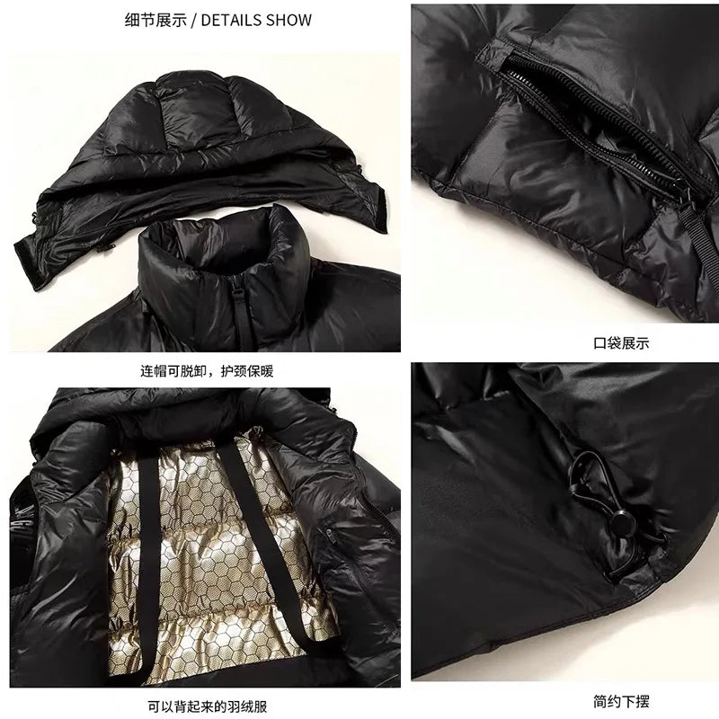 YEAE down jacket black gold gray duck down men's jacket detachable hood casual short jacket thick winter couple clothing Kafinashop