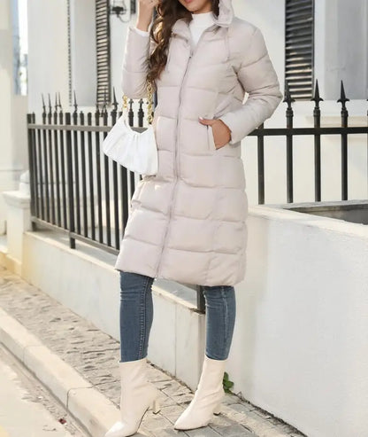 Winter New Hooded Mid Length Slim Fit Warm Long Sleeve Solid Color Down Jacket For Women,3 Colors Kafinashop