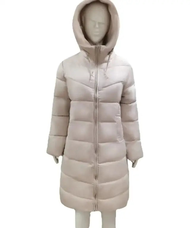 Winter New Hooded Mid Length Slim Fit Warm Long Sleeve Solid Color Down Jacket For Women,3 Colors Kafinashop