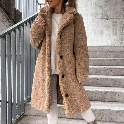 Popular  Women Teddy Jacket Super Soft Coldproof Single-breasted Trench Coat Plush Autumn Winter Women Outwear for Travel Kafinashop