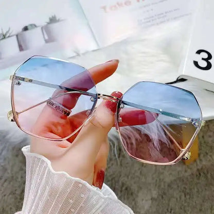 Round Sunglasses Women Brand Designer Gradient Fashion Sun Glasses Female Rimless Metal  Oculos De Sol luxury designer Kafinashop