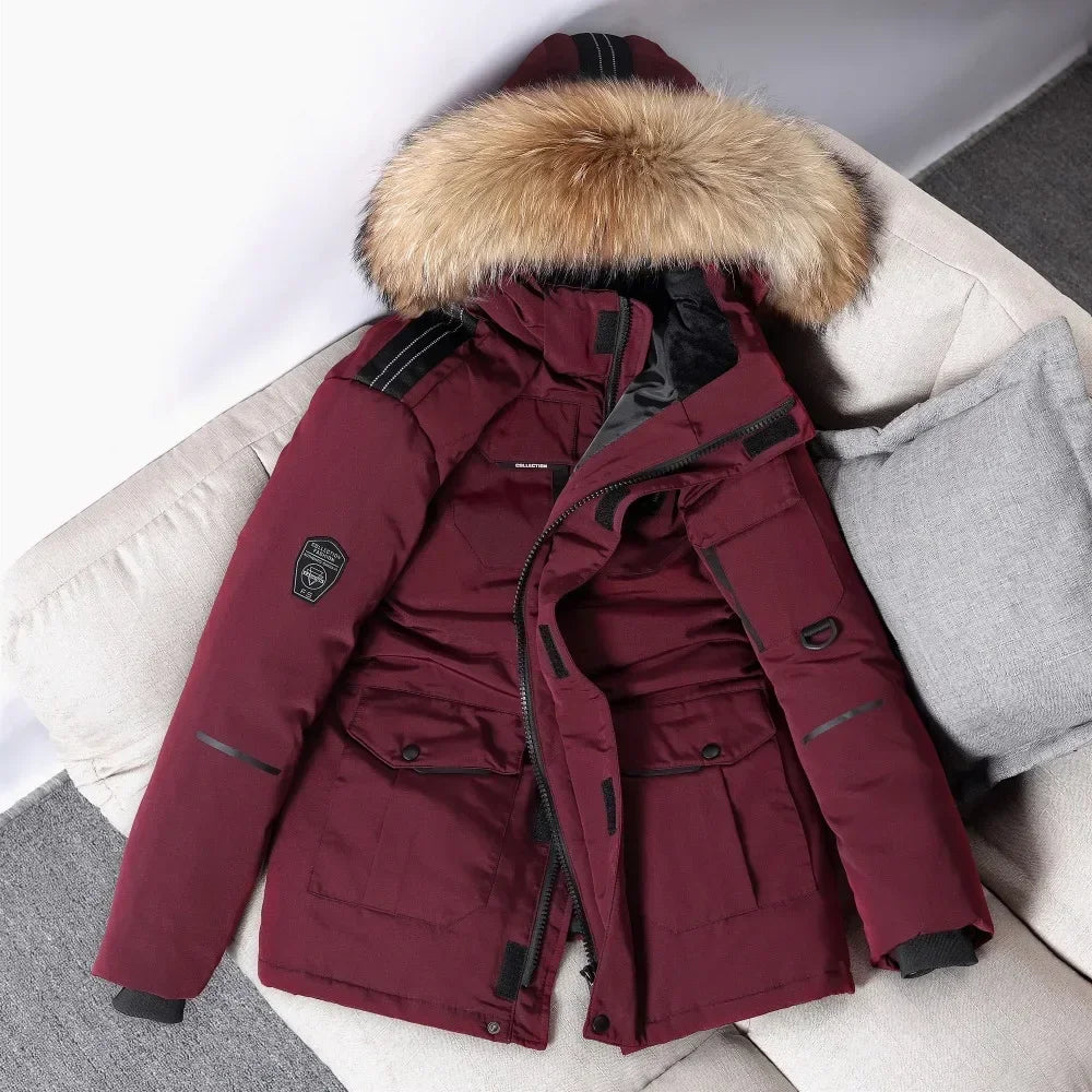 Winter Mens Down Jacket 90% White Duck Down Parkas Coat Male Mid-length Fur Collar -30 Degree Keep Warm Thicken Snow Overcoats Kafinashop