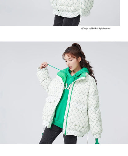 Semir Down Jacket Women with Presbyopia All Over Print Oversize Stand Collar Fashionable Winter Raglan Sleeves Warm Trendy Cool Kafinashop